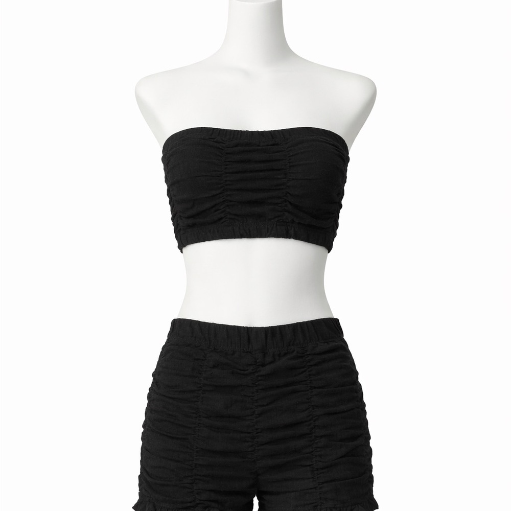Bozzolo Black Ruched Bandeau and Shorts Set